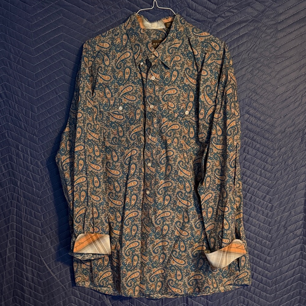 Roper Blue and Tan Paisley Men's Shirt